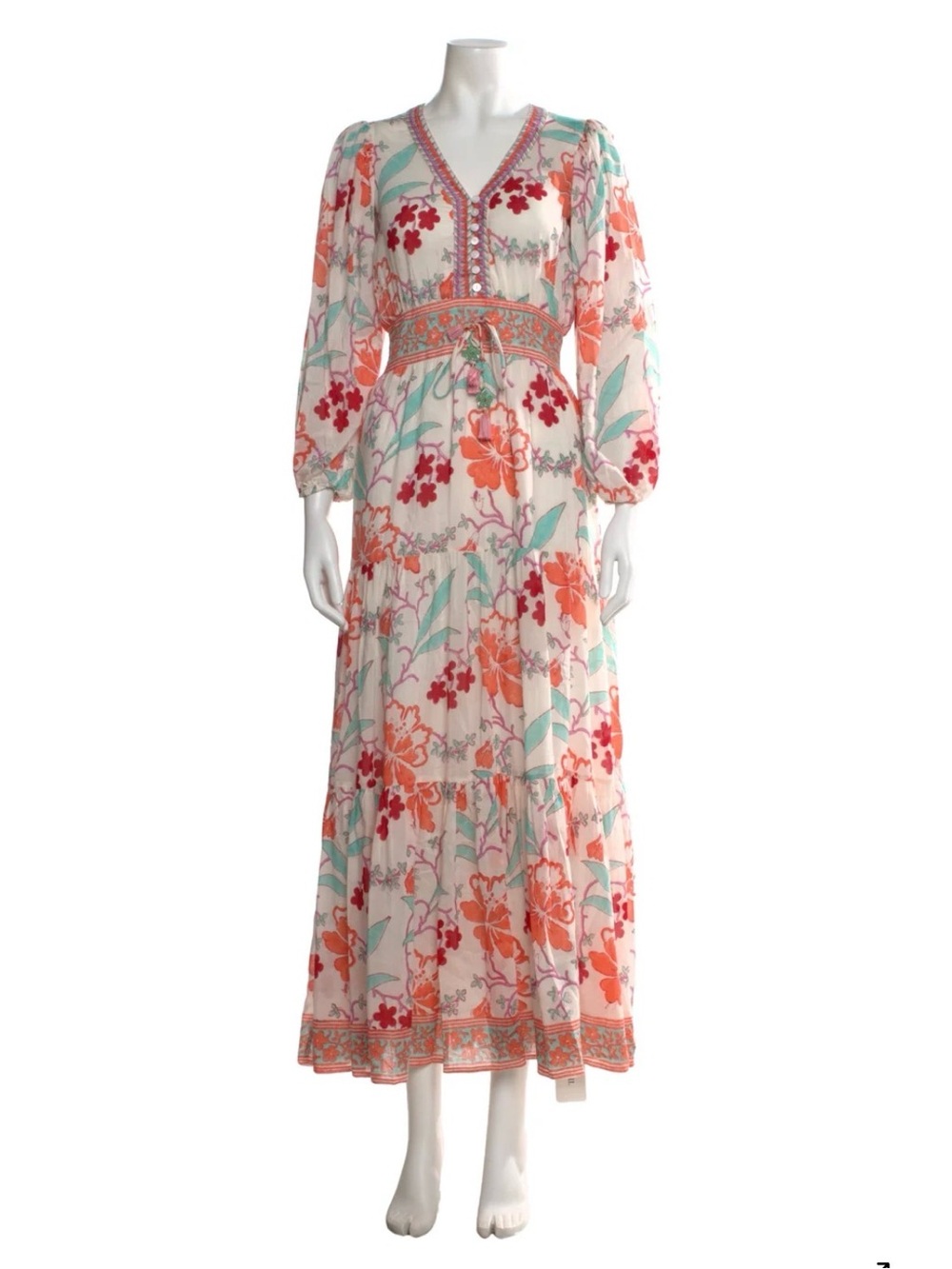 Alicia Bell Floral Print Maxi Long Sleeve V-Neck Dress Size L